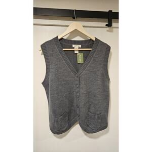 Orvis 100% Shetland Wool Button Up Sweater Vest Pocket Grey Winter Cottage L